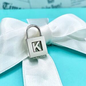Authentic Tiffany & Co. Letter K Initial Padlock Lock Charm Pendant Silver Pouch